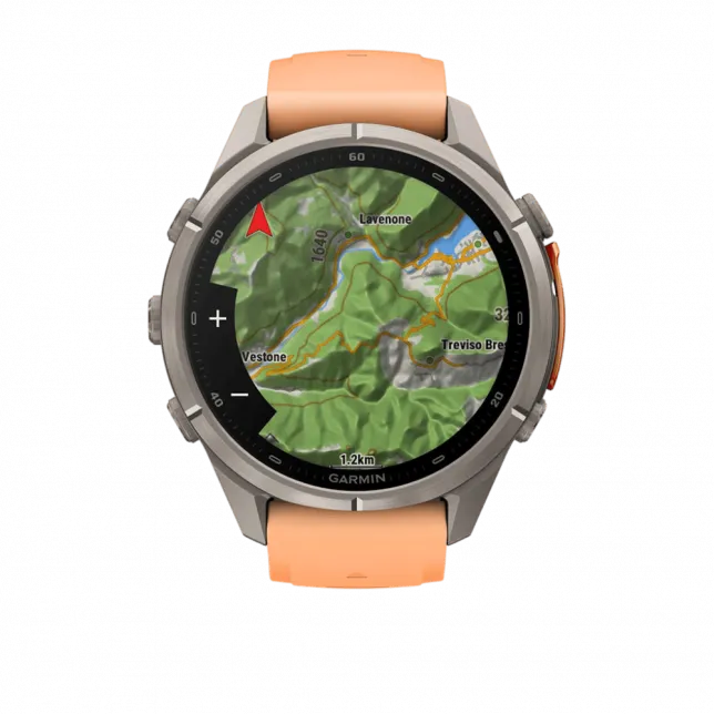 Смарт-годинник Garmin Fenix 9 Pro - inReach, 43мм Titanium з Shell Pink/Autumn Orange рожевим/помаранчевим силіконовим ремінцем