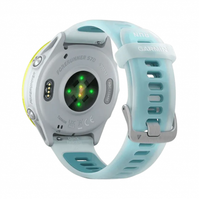 Смарт-годинник Garmin Forerunner 570 47мм Amp Yellow Aluminum з Translucent Whitestone/Turquoise блакитним силіконовим ремінцем