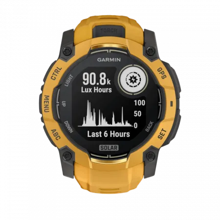 Смарт-годинник Garmin Instinct 3 50 мм, Solar Sunburst помаранчевий з Sunburst/Grey помаранчевим/сірим силіконовим ремінцем