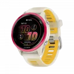 Смарт-годинник Garmin Forerunner 570 42мм Raspberry Aluminum з Translucent Bone/Mango світло-бежевим силіконовим ремінцем
