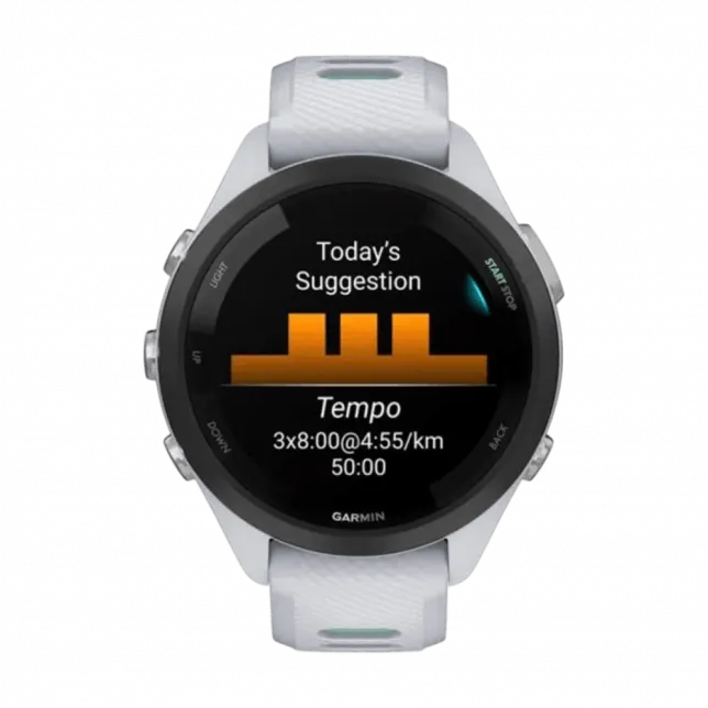 Смарт-годинник Garmin Forerunner 265S з Whitestone корпусом та Whitestone/Neo Tropic білим силіконовим ремінцем