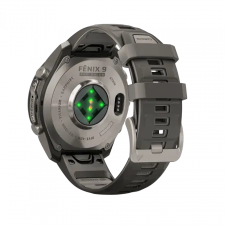 Смарт-годинник Garmin Fenix 9 Pro - inReach, Solar, 47мм Titanium з Pebble Grey темно-сірим силіконовим ремінцем