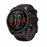 Смарт-годинник Garmin Fenix 8 47мм, AMOLED Sapphire, Carbon Grey DLC Titanium з Black/Pebble Grey чорним силіконовим ремінцем