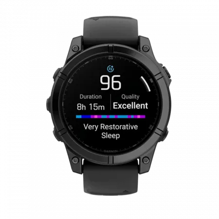 Смарт-годинник Garmin Fenix E 47мм, AMOLED Slate Gray Steel з чорним силіконовим ремінцем