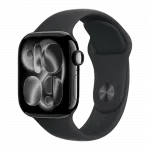 Apple Watch Series 11 GPS + LTE, 42mm Jet Black Aluminium Case with Black Sport Band (M/L)