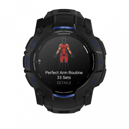Смарт-годинник Garmin Instinct 3 50 мм, AMOLED Black чорний з Black/Bolt Blue чорним/синім силіконовим ремінцем