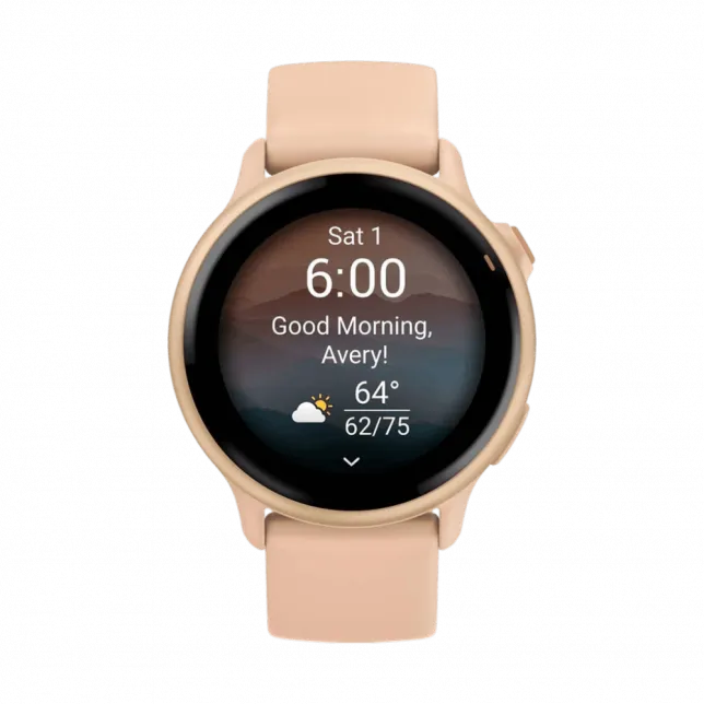 Смарт-годинник Garmin Vivoactive 6 Metallic Pink Dawn з Pink Dawn рожевим силіконовим ремінцем