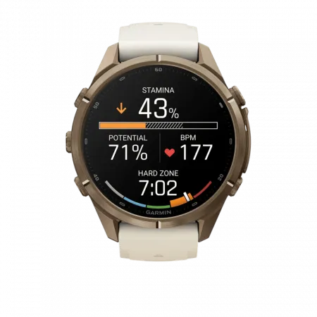 Смарт-годинник Garmin Fenix 9 Pro - inReach, 43мм Autumn Gold Titanium з Cream/French Grey бежевим/сірим силіконовим ремінцем