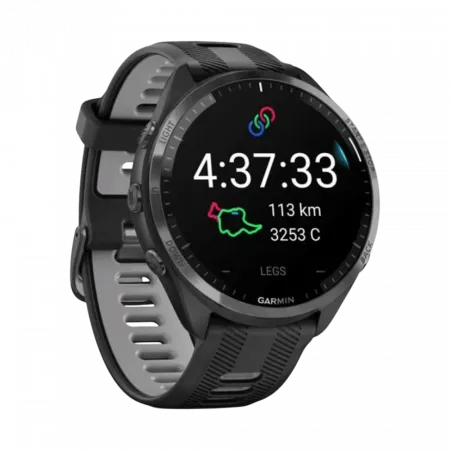 Смарт-годинник Garmin Forerunner 965 Carbon Grey DLC Titanium Bezel з чорним корпусом та Black/Powder Grey силіконовим ремінцем