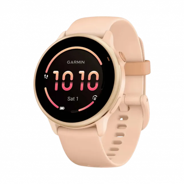 Смарт-годинник Garmin Vivoactive 6 Metallic Pink Dawn з Pink Dawn рожевим силіконовим ремінцем