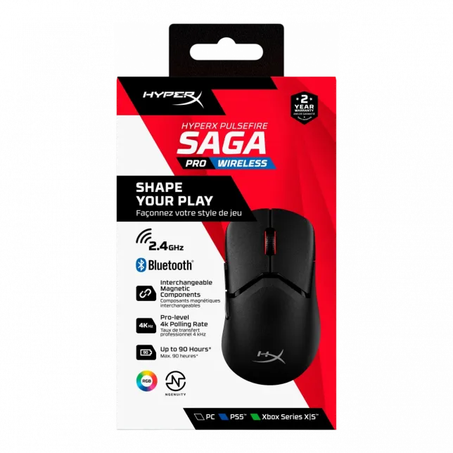 Миша HyperX Pulsefire SAGA PRO, RGB, USB-A/WL/BT, чорний