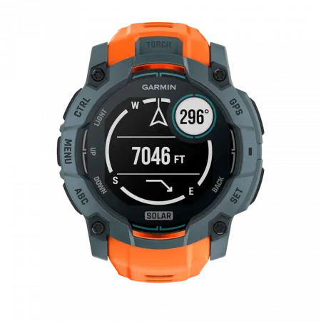 Смарт-годинник Garmin Instinct 3 50 мм, Solar Twilight сірий з Solstice помаранчевим силіконовим ремінцем