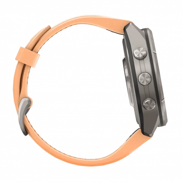 Смарт-годинник Garmin Fenix 9 Pro - inReach, 43мм Titanium з Shell Pink/Autumn Orange рожевим/помаранчевим силіконовим ремінцем