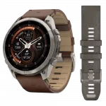 Смарт-годинник Garmin Fenix 9 Pro - inReach, 51мм Titanium з Walnut коричневим шкіряним ремінцем