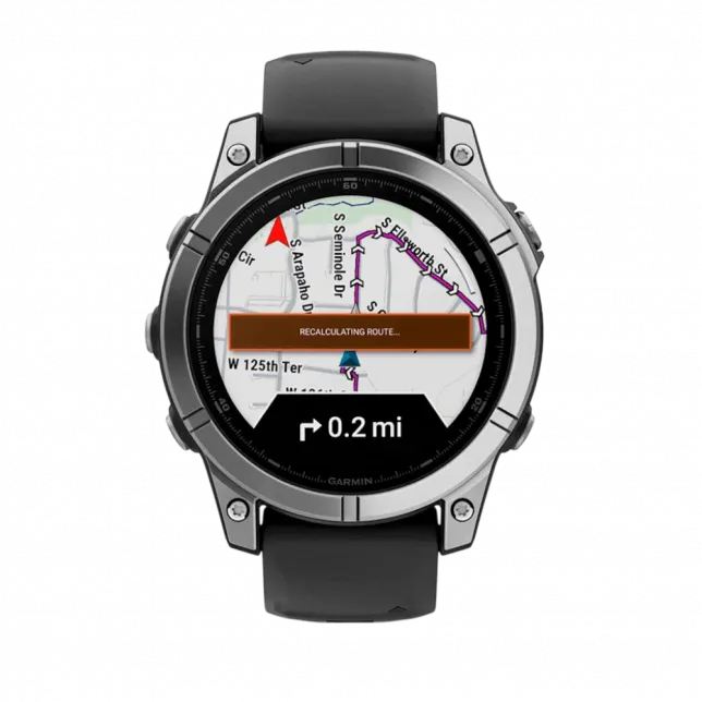Смарт-годинник Garmin Fenix E 47мм, AMOLED Stainless Steel з чорним силіконовим ремінцем