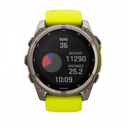 Смарт-годинник Garmin Fenix 8 51мм, Solar Sapphire, Titanium з Amp Yellow/Graphite жовтим силіконовим ремінцем