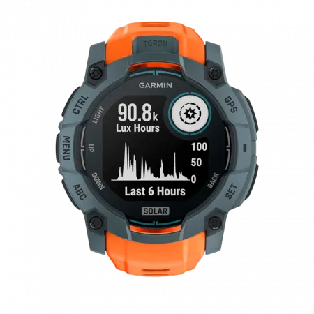 Смарт-годинник Garmin Instinct 3 50 мм, Solar Twilight сірий з Solstice помаранчевим силіконовим ремінцем