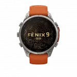 Смарт-годинник Garmin Fenix 9 Pro - inReach, 47мм Titanium з Autumn Orange/Spark Orange помаранчевим силіконовим ремінцем