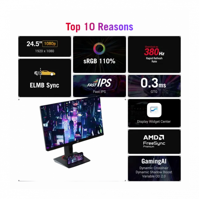 Монітор Asus 24.5" ROG Strix XG259QNS 2xHDMI, DP, 2xUSB, Audio, IPS, 380Hz, 0.3ms, sRGB 110%, FreeSync, Pivot, HDR400
