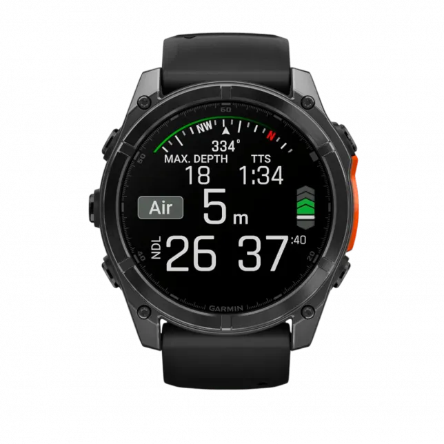 Смарт-годинник Garmin Fenix 8 51мм, AMOLED Slate Gray з Black чорним силіконовим ремінцем
