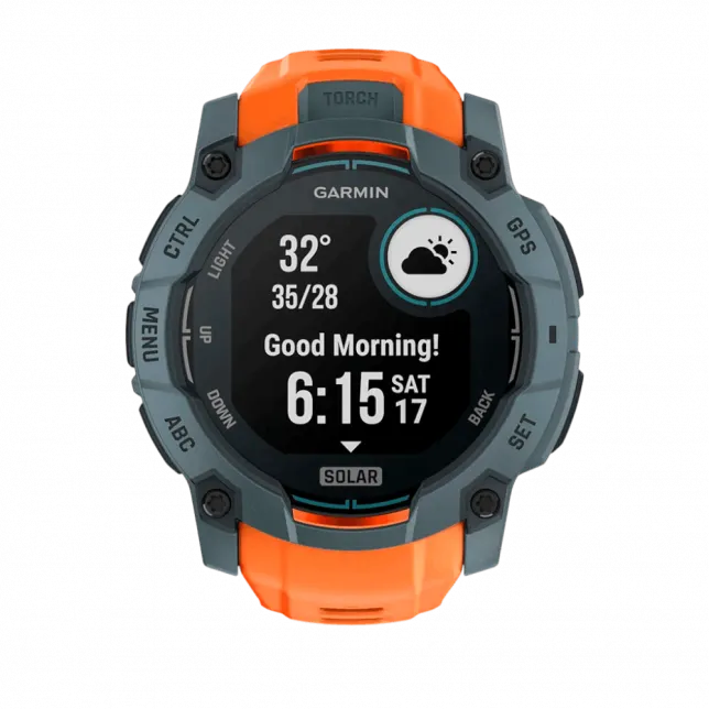 Смарт-годинник Garmin Instinct 3 50 мм, Solar Twilight сірий з Solstice помаранчевим силіконовим ремінцем