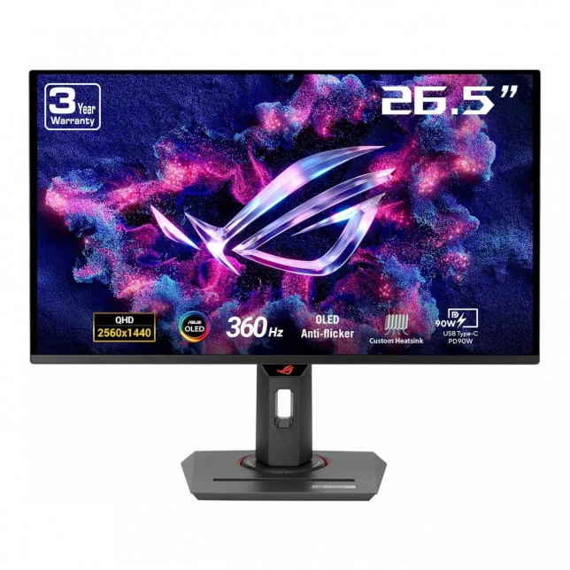 Монітор Asus 26.5" ROG Strix XG27ACDNG 2xHDMI, DP, USB-C, 3xUSB, OLED, 2560x1440, 360Hz, 0.03ms, DCI-P3 99%, G-SYNC, FreeSync, Pivot, HDR400