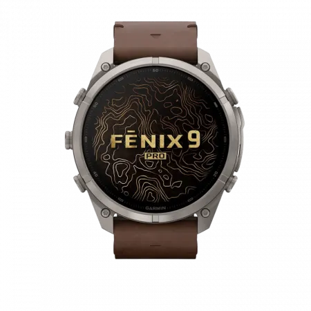Смарт-годинник Garmin Fenix 9 Pro - inReach, 51мм Titanium з Walnut коричневим шкіряним ремінцем