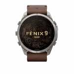 Смарт-годинник Garmin Fenix 9 Pro - inReach, 51мм Titanium з Walnut коричневим шкіряним ремінцем