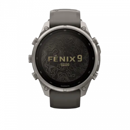 Смарт-годинник Garmin Fenix 9 Pro - inReach, Solar, 47мм Titanium з Pebble Grey темно-сірим силіконовим ремінцем