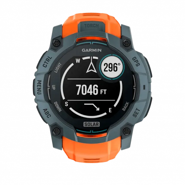 Смарт-годинник Garmin Instinct 3 50 мм, Solar Twilight сірий з Solstice помаранчевим силіконовим ремінцем