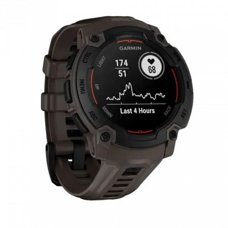 Смарт-годинник Garmin Instinct E 45 мм Black чорний з Charcoal коричневим силіконовим ремінцем