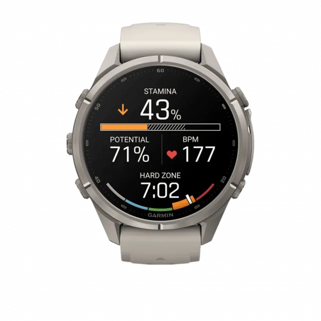 Смарт-годинник Garmin Fenix 9 Pro - inReach, 43мм Titanium з Fog Grey/Dark Sandstone сірим/темно сірим силіконовим ремінцем