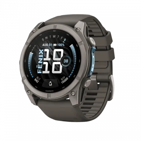 Смарт-годинник Garmin Fenix 9 51мм, Titanium з Pebble Gray темно-сірим силіконовим ремінцем