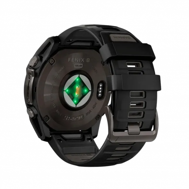 Смарт-годинник Garmin Fenix 8 51мм, Solar Sapphire, Carbon Gray DLC Titanium з Black/Pebble Gray чорним силіконовим ремінцем