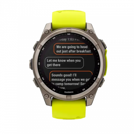 Смарт-годинник Garmin Fenix 8 47мм, Solar Sapphire, Titanium з Amp Yellow/Graphite жовтим силіконовим ремінцем