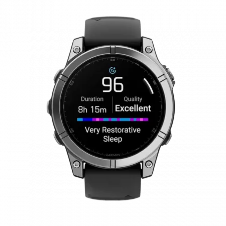 Смарт-годинник Garmin Fenix E 47мм, AMOLED Stainless Steel з чорним силіконовим ремінцем