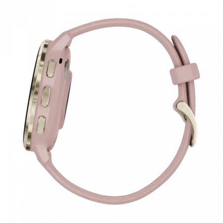 Смарт-годинник Garmin Venu 3S Soft Gold Stainless Steel Bezel з Dust Rose рожевим корпусом та силіконовим ремінцем