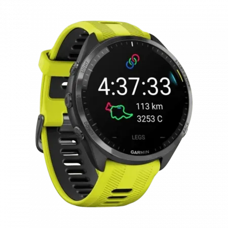 Смарт-годинник Garmin Forerunner 965 Carbon Grey DLC Titanium Bezel з чорним корпусом та Amp Yellow/Black силіконовим ремінцем