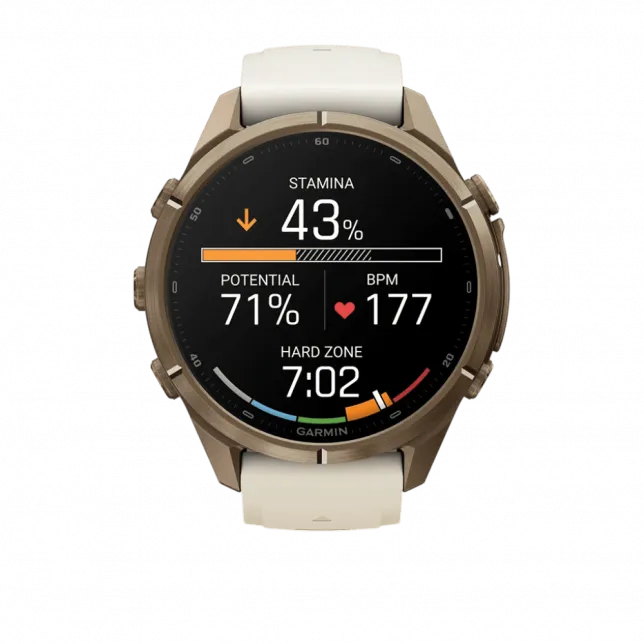 Смарт-годинник Garmin Fenix 9 Pro - inReach, 43мм Autumn Gold Titanium з Cream/French Grey бежевим/сірим силіконовим ремінцем