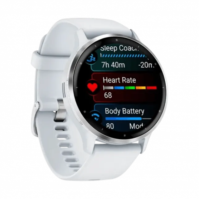 Смарт-годинник Garmin Venu 3 Silver stainless steel bezel з білим корпусом та силіконовим ремінцем