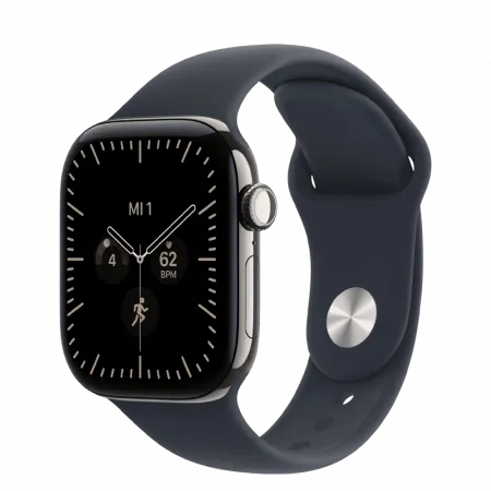 Apple Watch Series 12 GPS + LTE 46mm Natural Titanium Case with Navy Blue Sport Band - S/M (MJGM4)