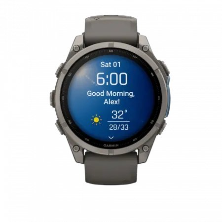 Смарт-годинник Garmin Fenix 9 47мм, Titanium з Pebble Gray темно-сірим силіконовим ремінцем