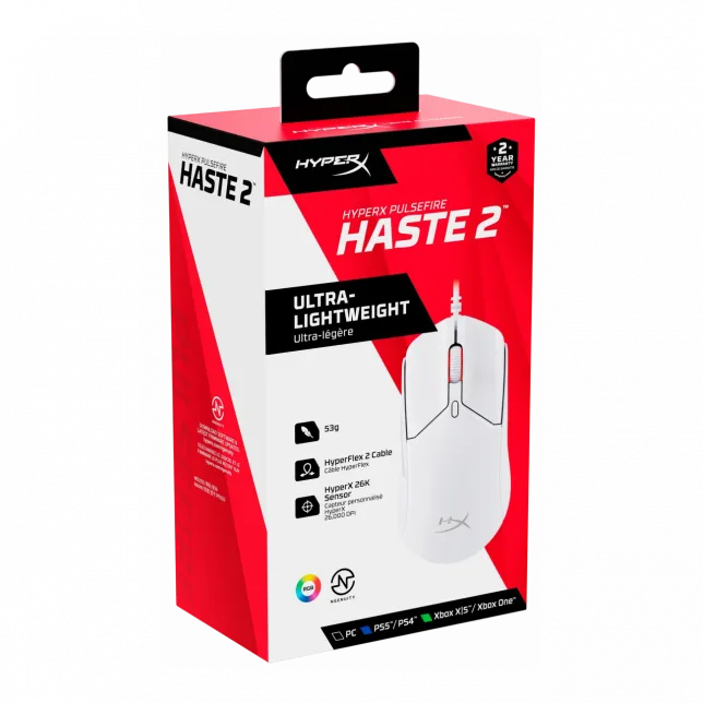 Миша HyperX Pulsefire Haste 2, RGB, USB-A, USB, білий