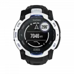 Смарт-годинник Garmin Instinct 3 50 мм, Solar Whitestone білий з Black/Bolt Blue чорним/синім силіконовим ремінцем