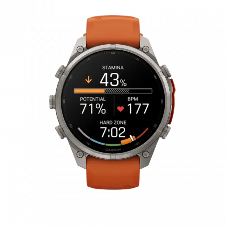 Смарт-годинник Garmin Fenix 9 Pro - inReach, 47мм Titanium з Autumn Orange/Spark Orange помаранчевим силіконовим ремінцем