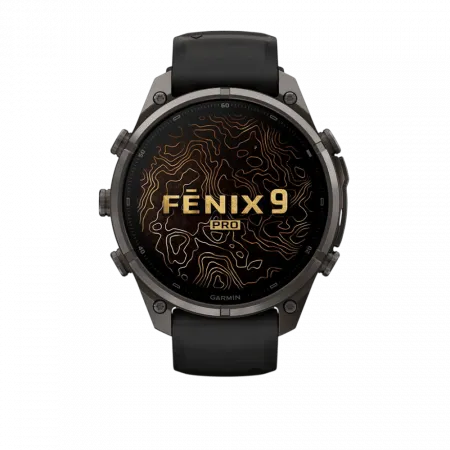 Смарт-годинник Garmin Fenix 9 Pro 47мм, Carbon Gray DLC Titanium з Black/Pebble Grey чорним/темно-сірим силіконовим ремінцем
