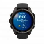 Смарт-годинник Garmin Fenix 8 43мм, AMOLED Sapphire, Carbon Grey DLC Titanium з Black/Pebble Grey чорним силіконовим ремінцем