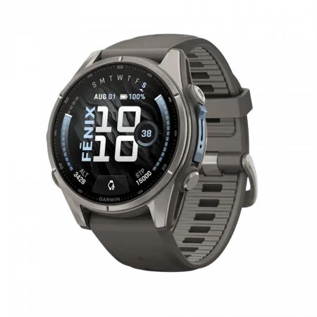 Смарт-годинник Garmin Fenix 9 43мм, Titanium з Pebble Gray темно-сірим силіконовим ремінцем