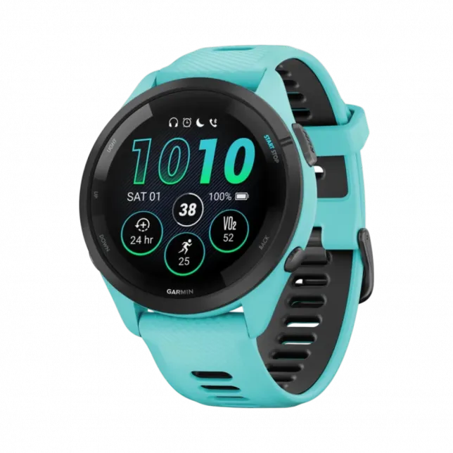 Смарт-годинник Garmin Forerunner 265 з Aqua корпусом та Aqua/Black бірюзовим силіконовим ремінцем