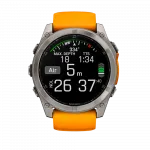 Смарт-годинник Garmin Fenix 8 51мм, AMOLED Sapphire, Titanium з Spark Orange/Graphite помаранчевим силіконовим ремінцем